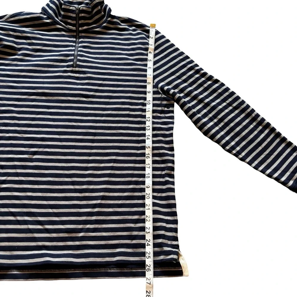 J.Crew Oarsman Mens Quarter Zip Pullover Sweater Rugby Navy Grey Striped‎ Size M